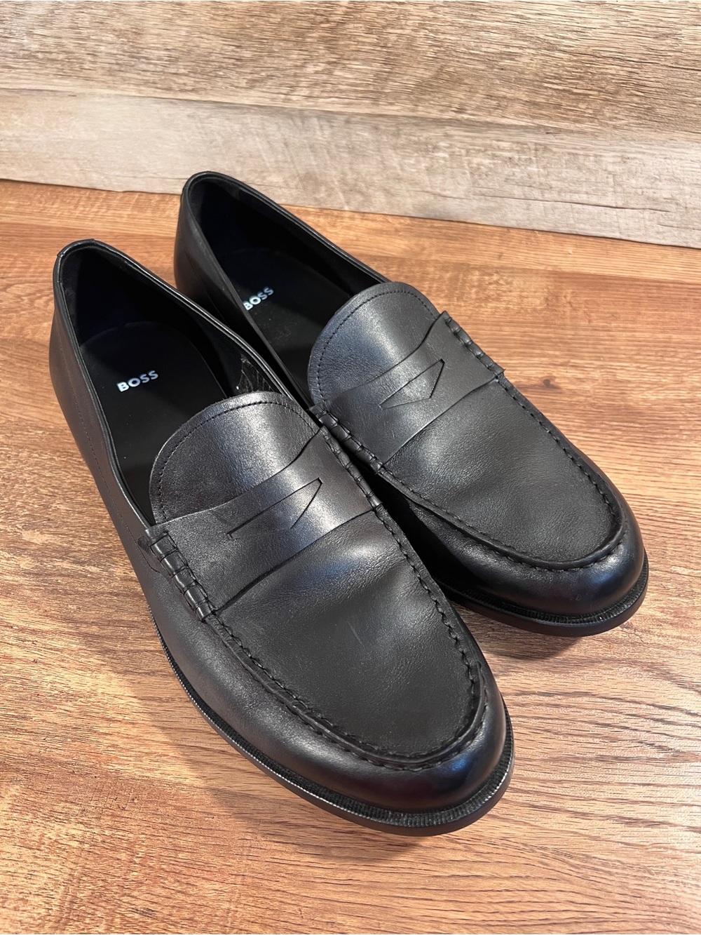 BOSS Hugo Boss Tayil Black Leather Penny Loafers Men's Size 10